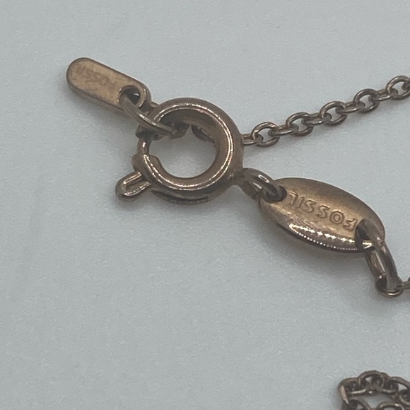 Fossil Rose Gold-Tone Cz Flower Stainless Steel Necklace 18.4” - Picture 4 of 5